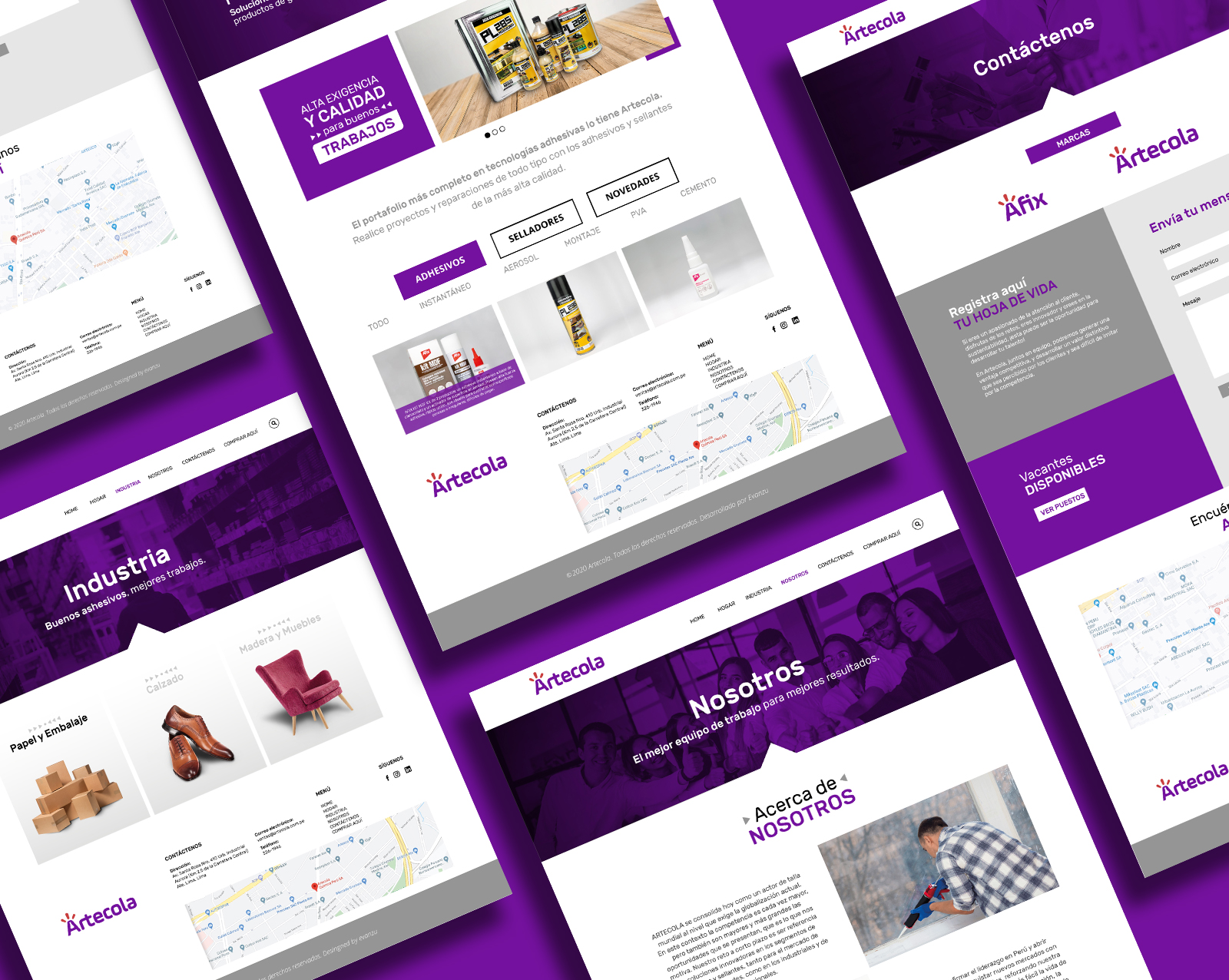 Páginas interiores del diseño web de Artecola
